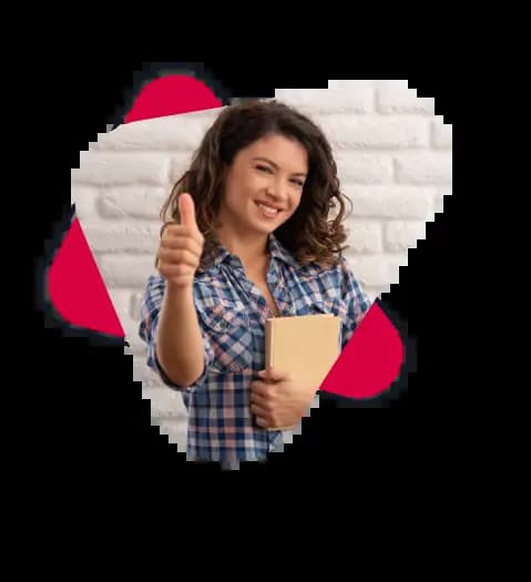 an ECCE teacher showing thums up sign by using her hand while holding a textbook